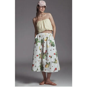 Anthropologie White Fruit Print Maxi Skirt